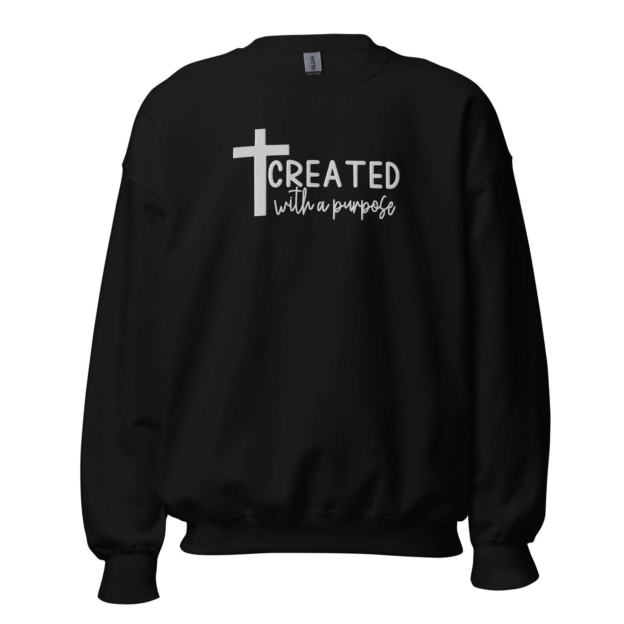 Embroidered christian sweatshirt for man gift wit the text created with a purpose Unisex Sweatshirt - Image 4