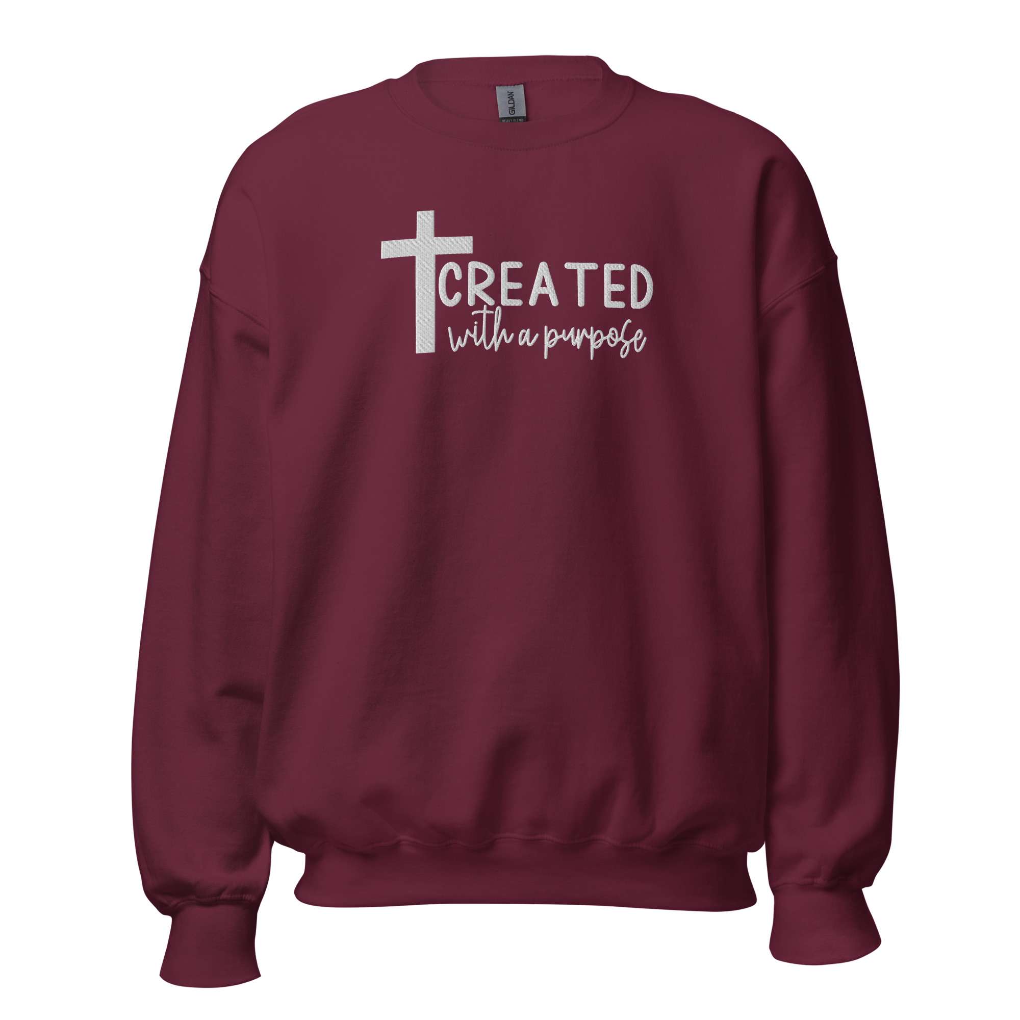 Embroidered christian sweatshirt for man gift wit the text created with a purpose Unisex Sweatshirt - Image 5