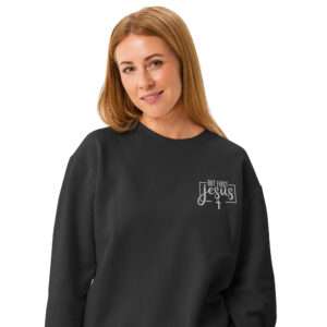 embroidery christian sweatshirt for mom birthday gift with the text but first Jesus Unisex garment-dyed fleece crewneck sweatshirt