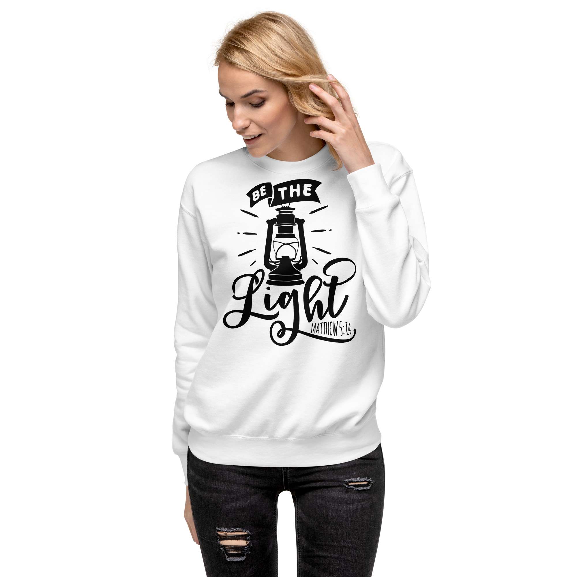 Religious sweatshirt for mom birthday gift with the text be the light Unisex Premium Sweatshirt - Image 8